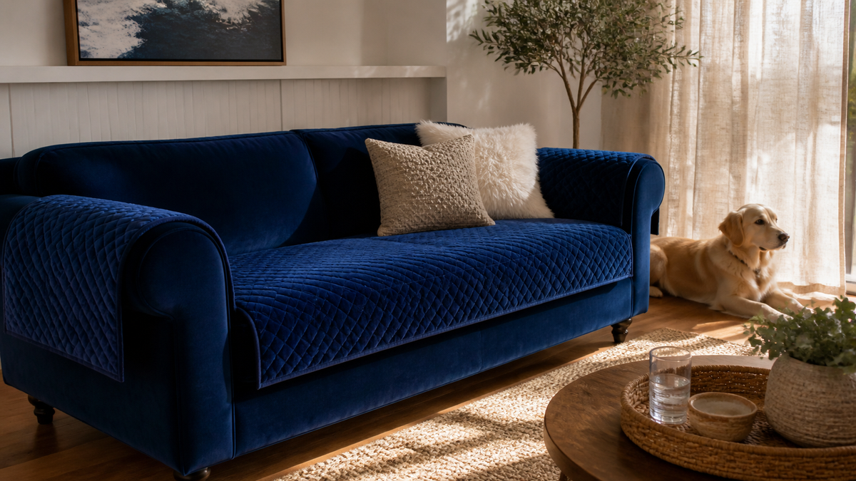 Protect Your Blue Velvet Settee from Spills, Pets, and Fading