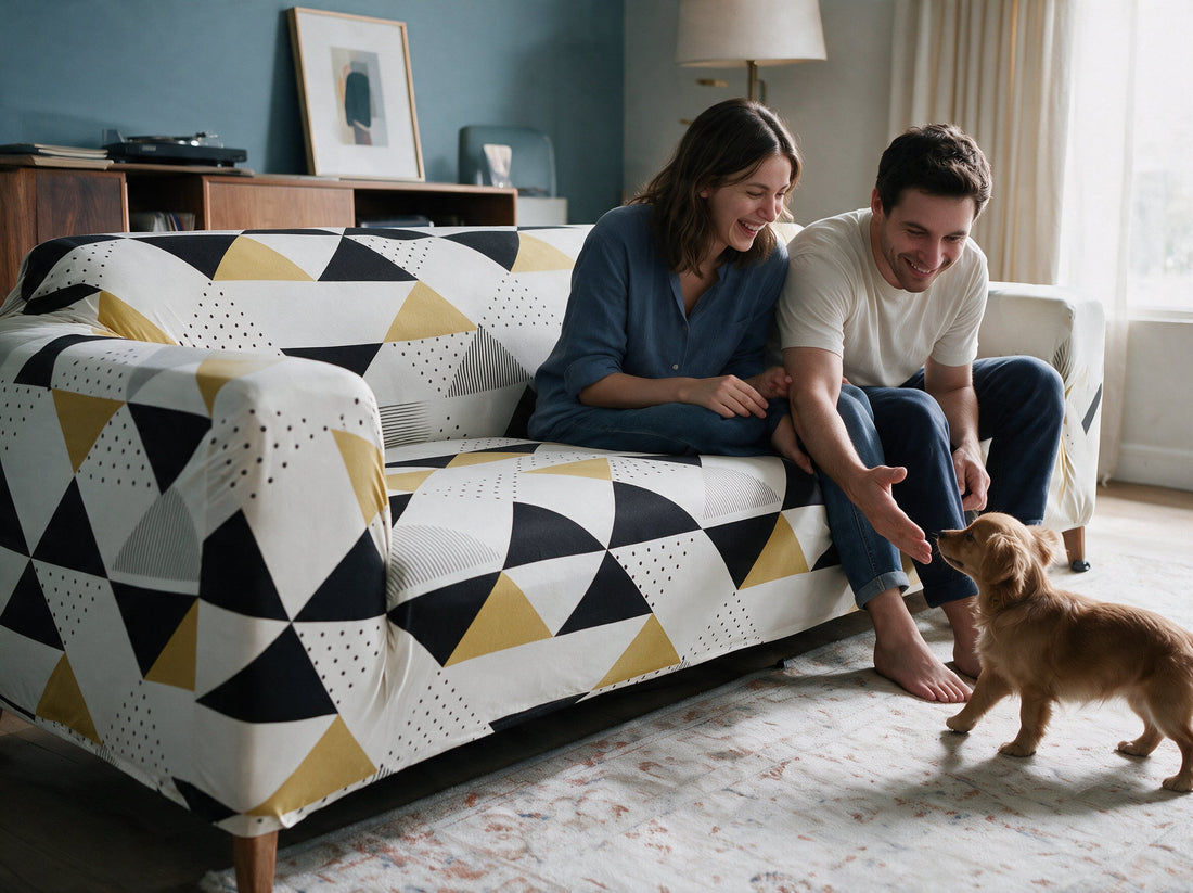 A sofa dressed in the Whitecrusha cover in a relaxed living room
