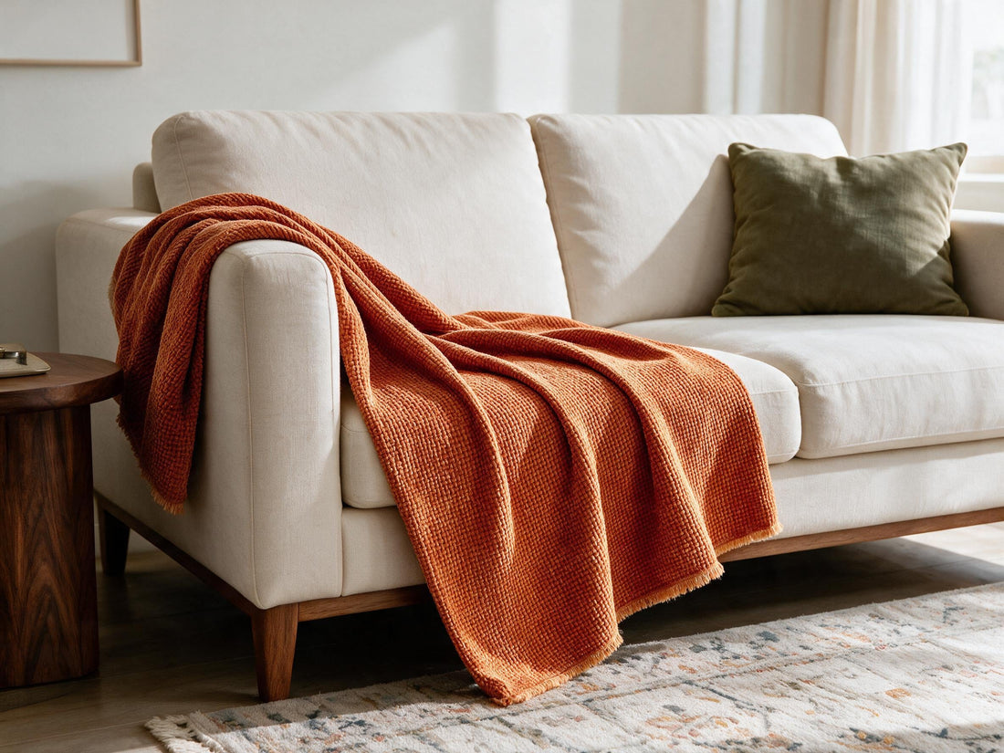 Coveri Caramel throw: decorative sofa-arm drape.