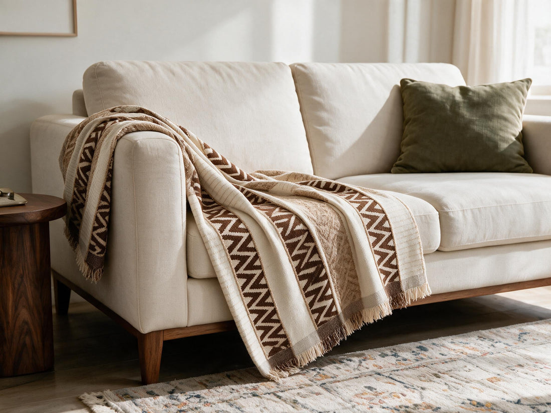 Klint Chestnut Brown throw: decorative sofa-arm drape.