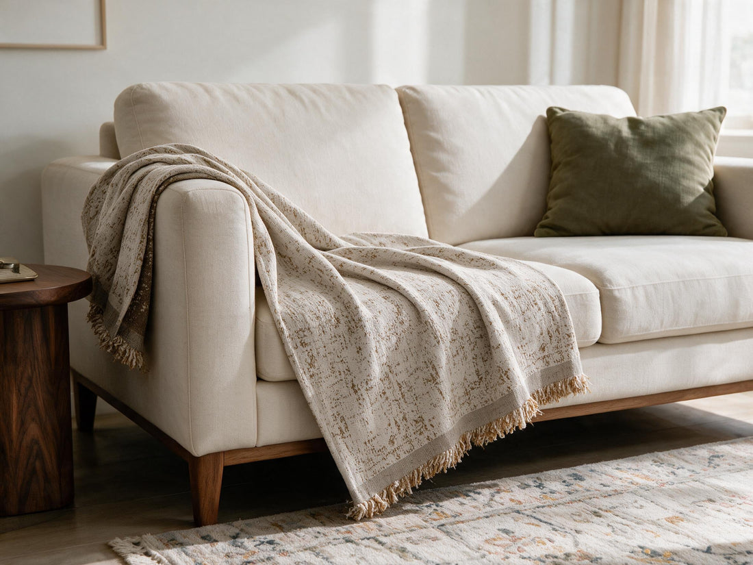 Oriona Coffee Brown throw: decorative sofa-arm drape.