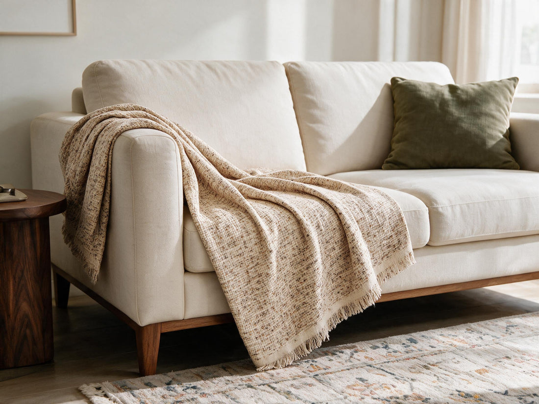 Tressa Brown throw: decorative sofa-arm drape.