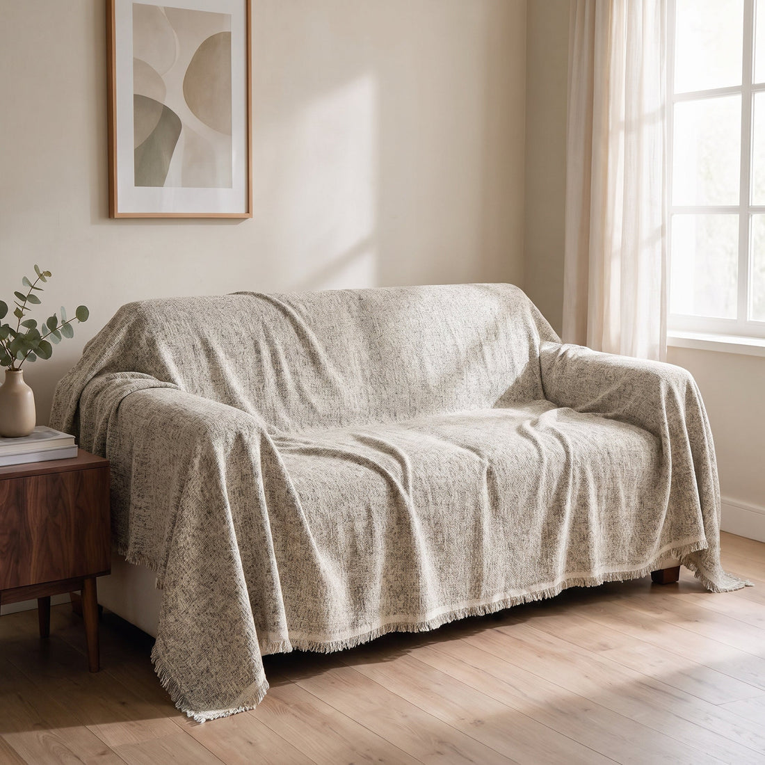 Tressa Grey throw: draped across a sofa.