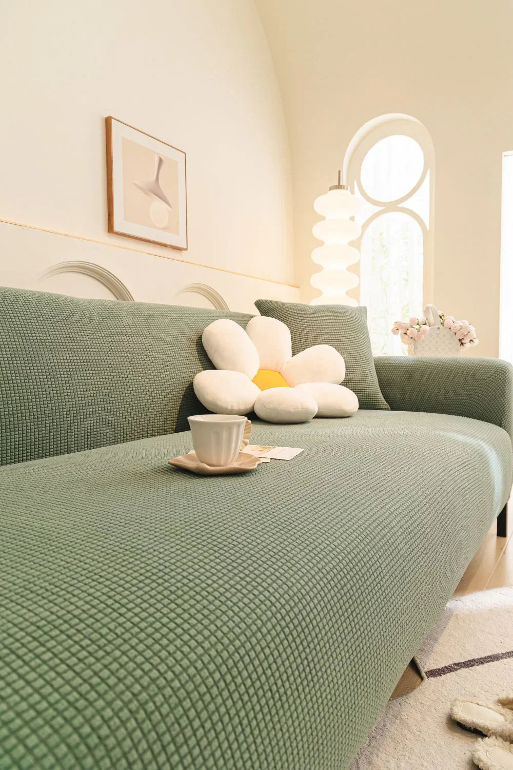 Couch Cover - Jacquard - Sage Green - Adaptable & Expandable