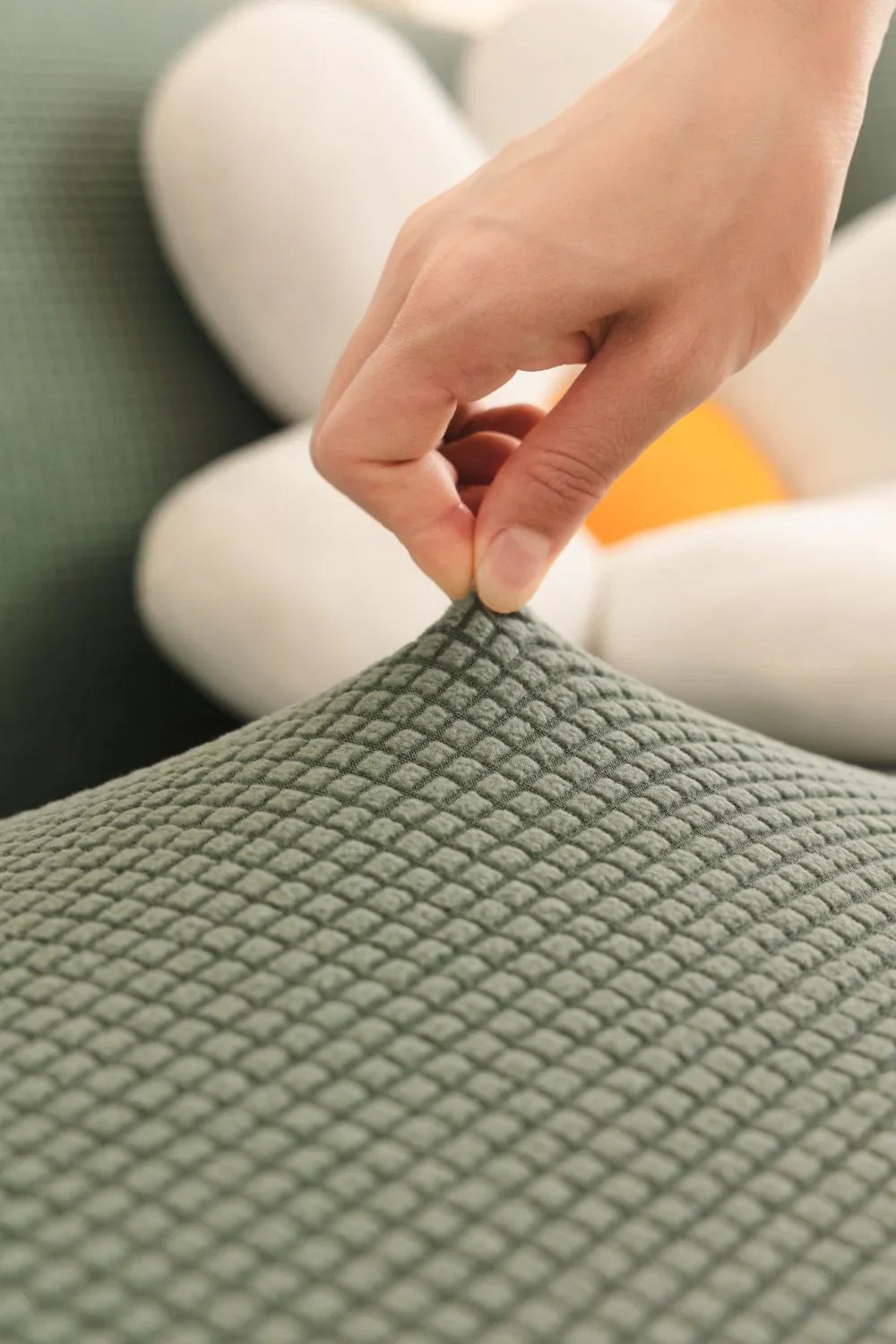 Couch Cover - Jacquard - Sage Green - Adaptable & Expandable