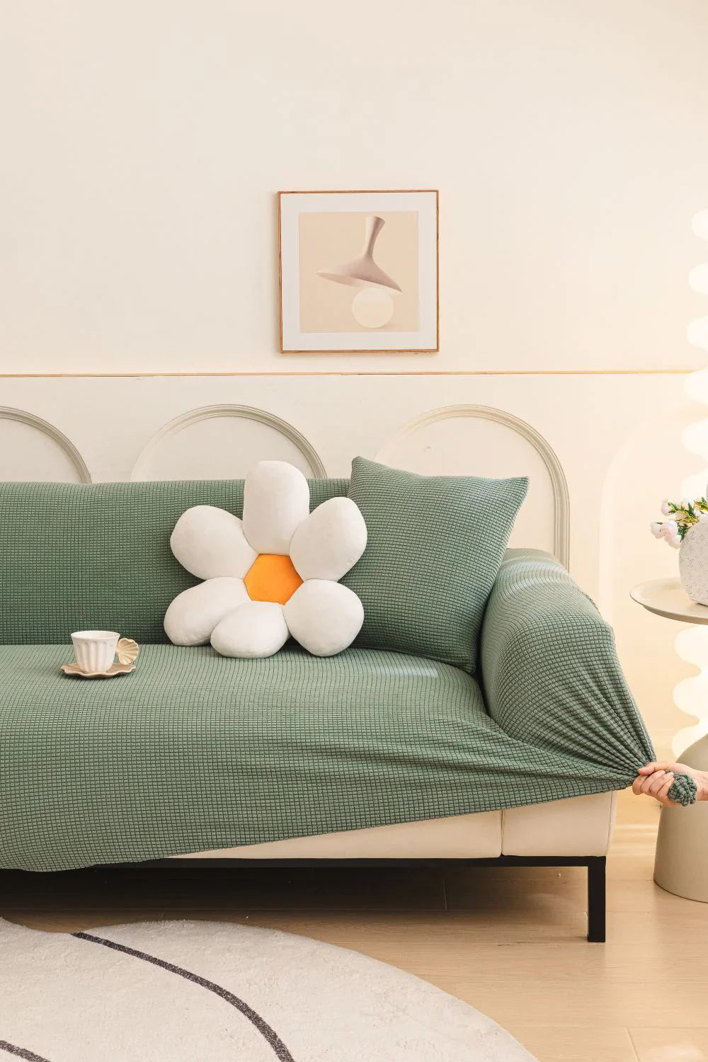 Couch Cover - Jacquard - Sage Green - Adaptable & Expandable