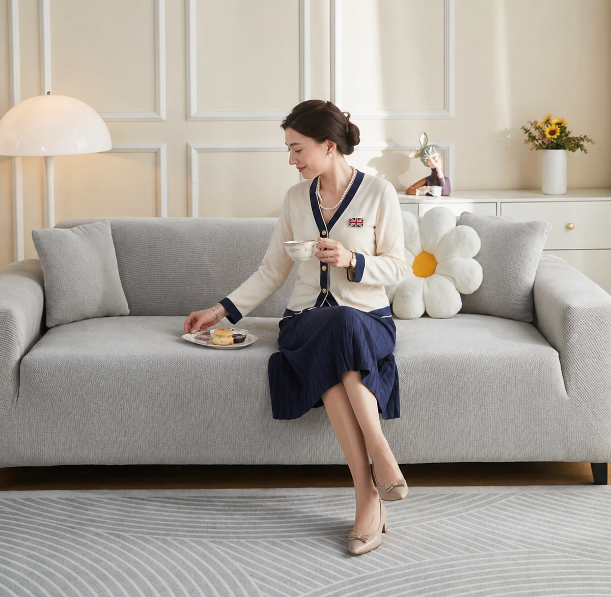 Couch Cover - Jacquard - Light Grey - Adaptable & Expandable