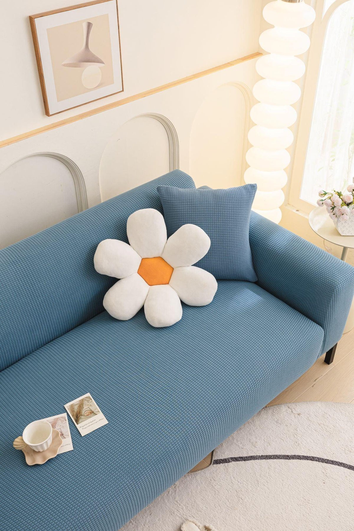 Couch Cover - Jacquard - Sky Blue - Adaptable & Expandable