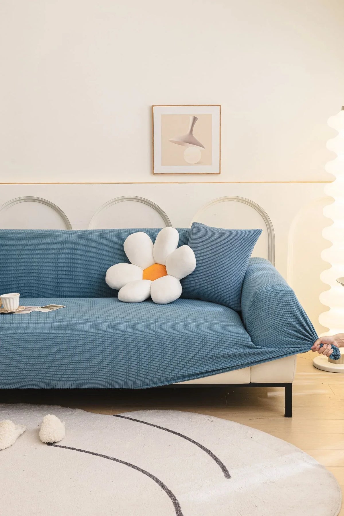 Couch Cover - Jacquard - Sky Blue - Adaptable & Expandable