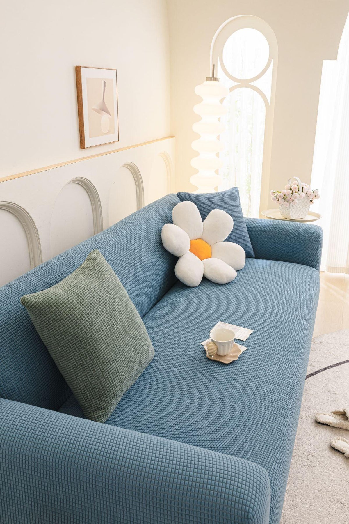 Couch Cover - Jacquard - Sky Blue - Adaptable & Expandable