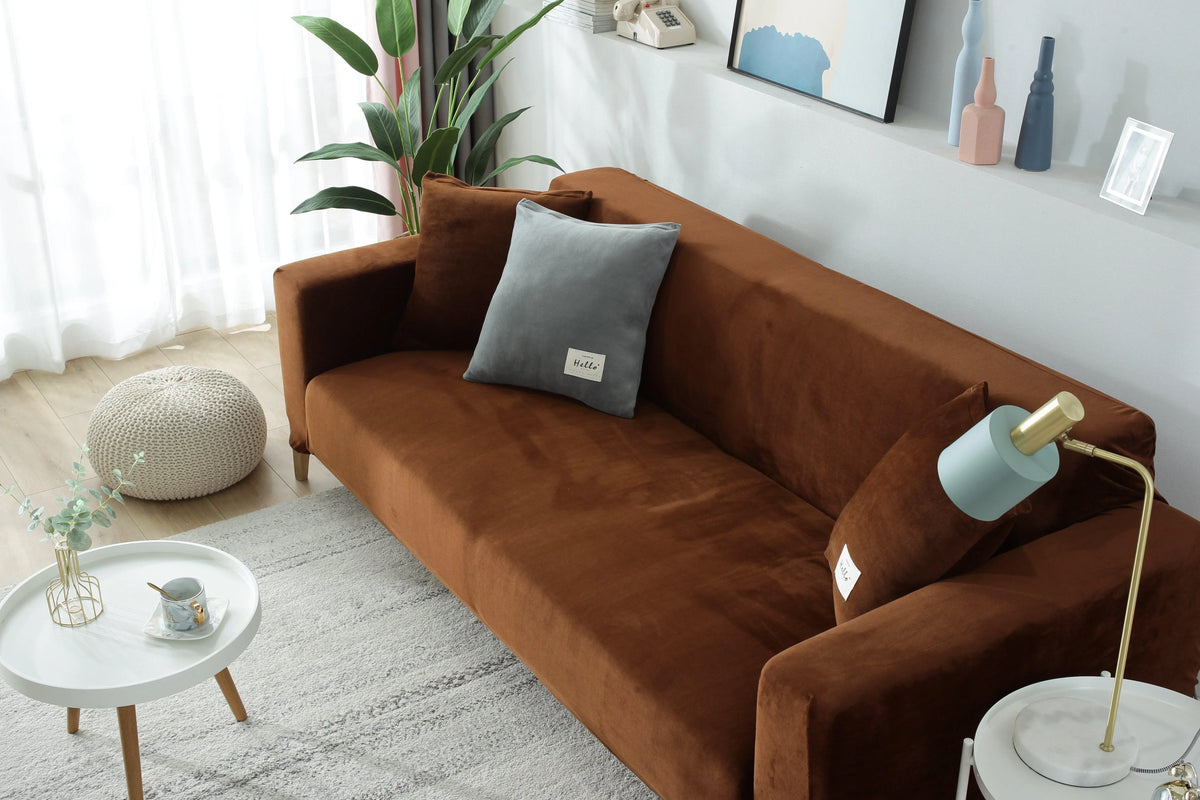 Couch Cover - Velvet - Brown - Adaptable & Expandable