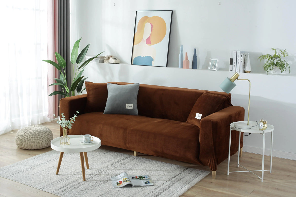 Couch Cover - Velvet - Brown - Adaptable & Expandable
