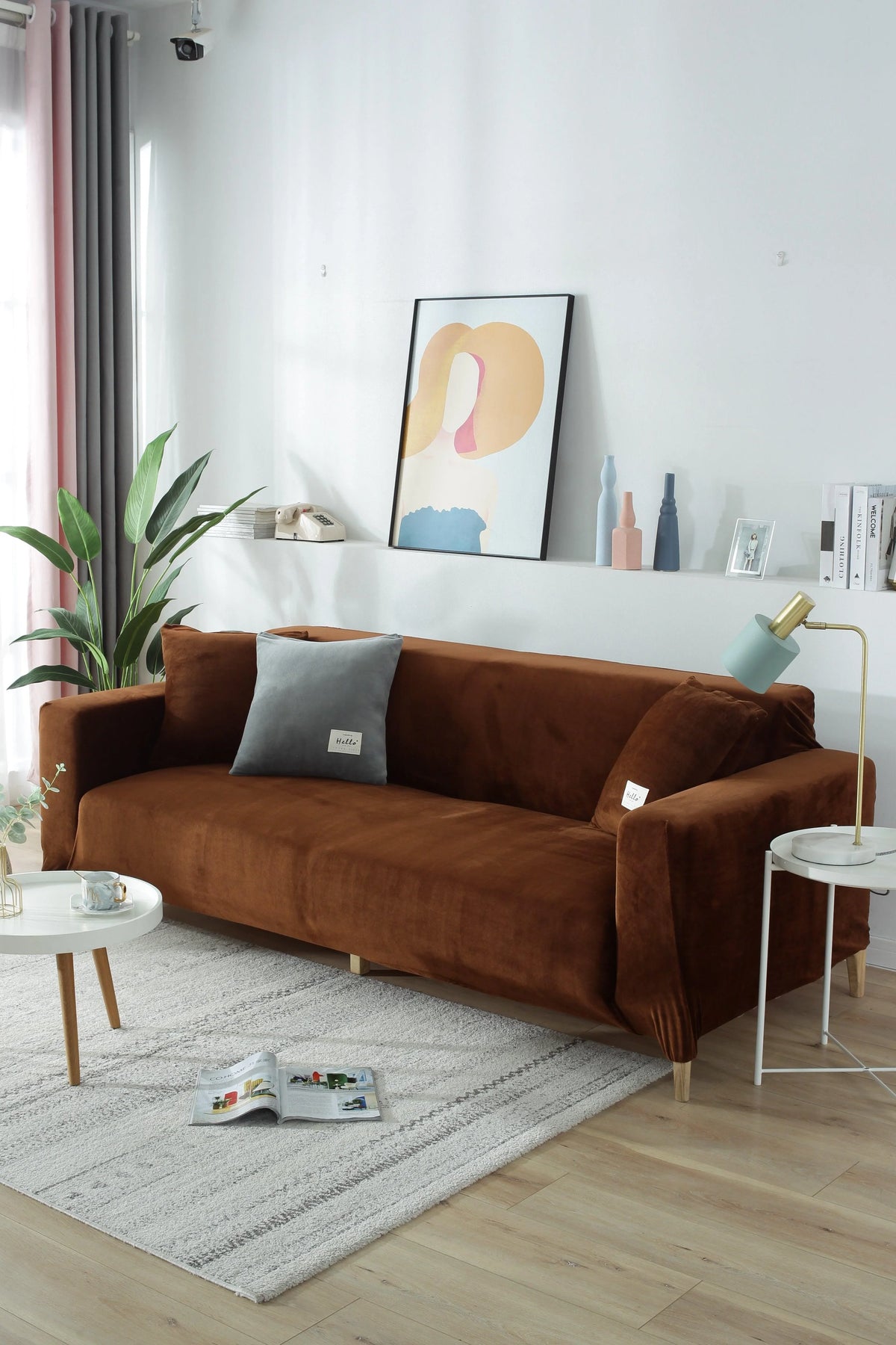 Couch Cover - Velvet - Brown - Adaptable & Expandable