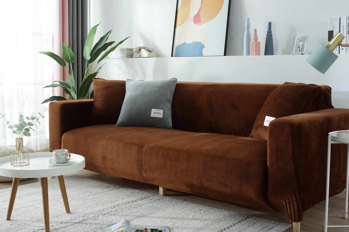Couch Cover - Velvet - Brown - Adaptable & Expandable