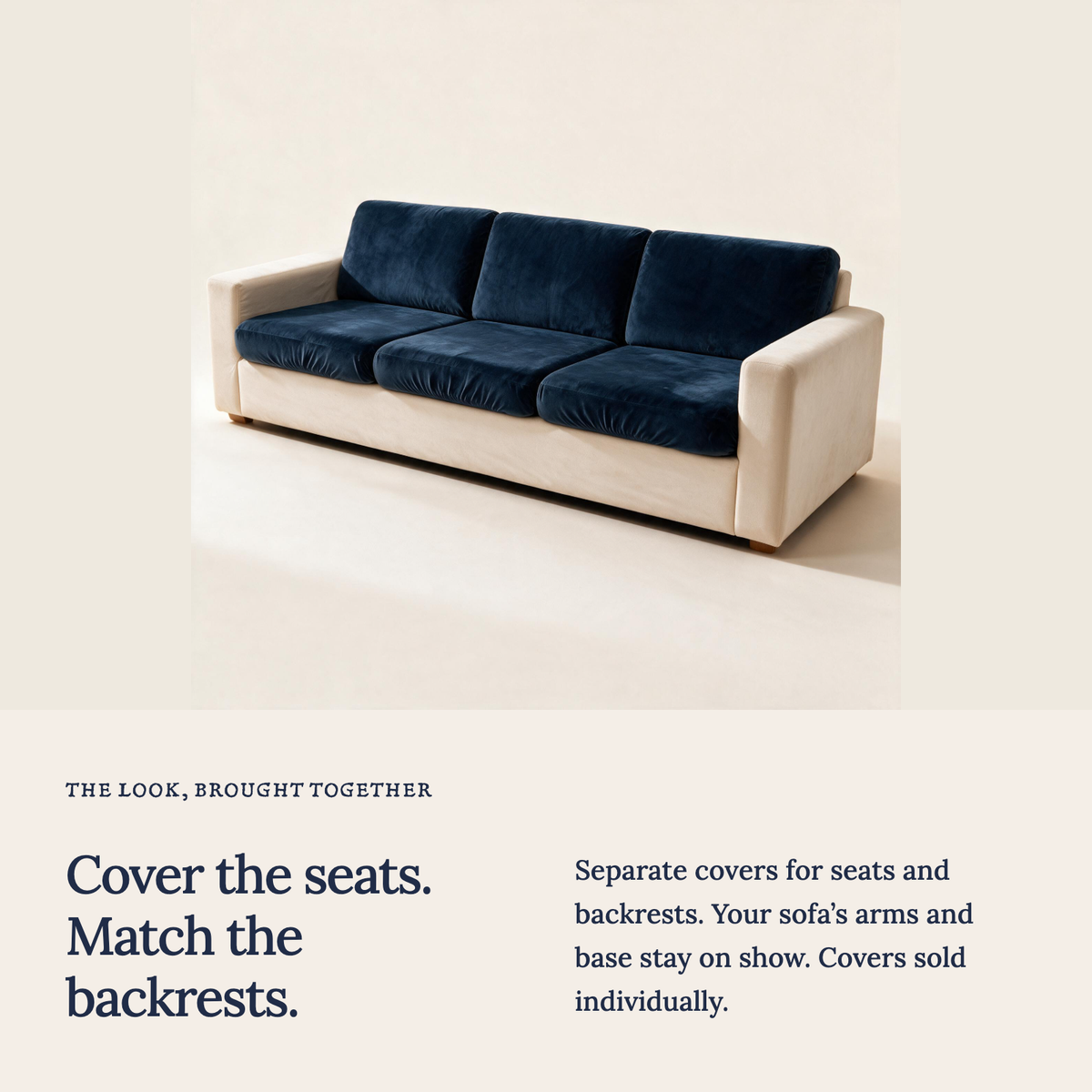 Velvet Navy Blue fitted sofa cushion covers — Cover the seats. Match the backrests.