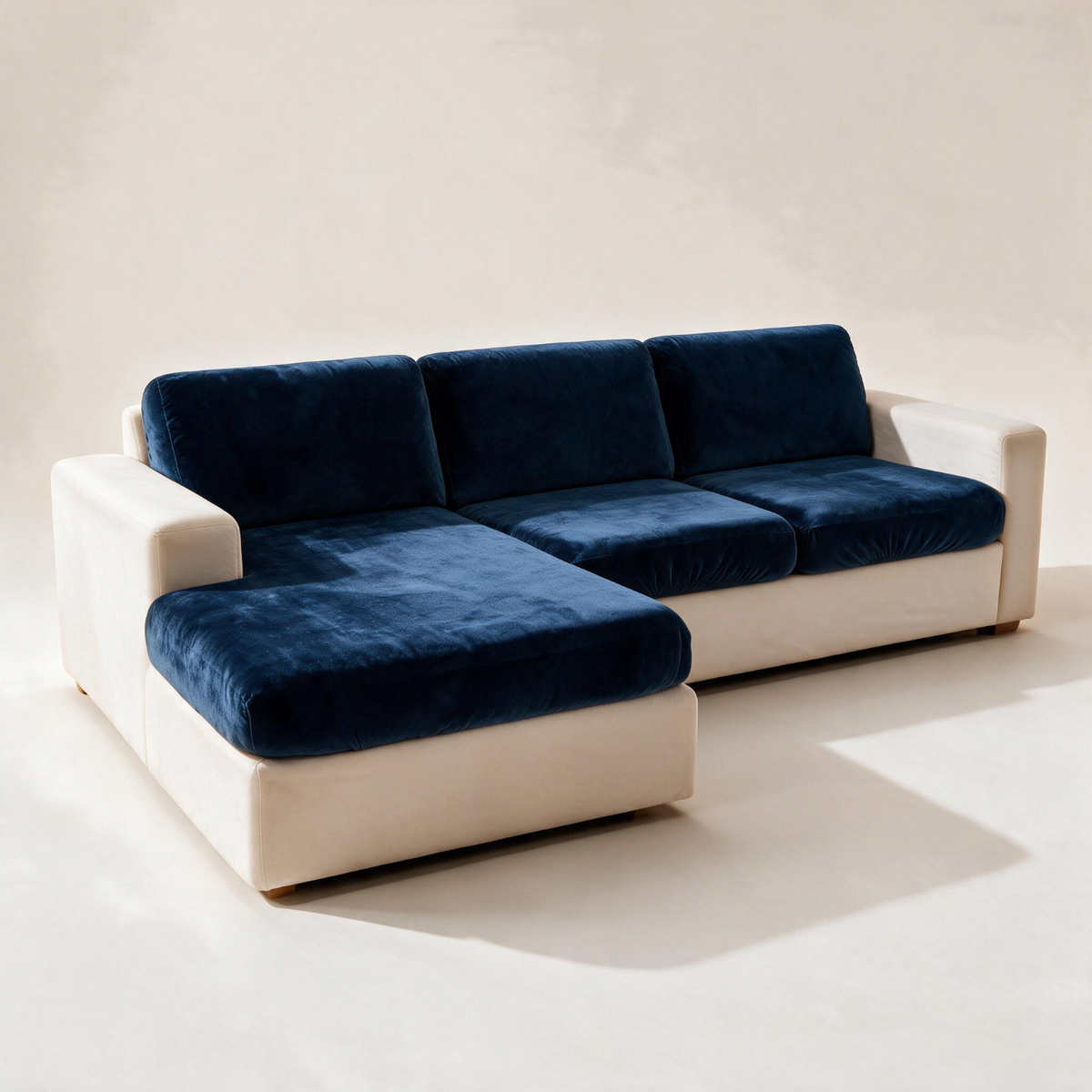 Velvet Navy Blue fitted sofa cushion covers — Corner studio hero