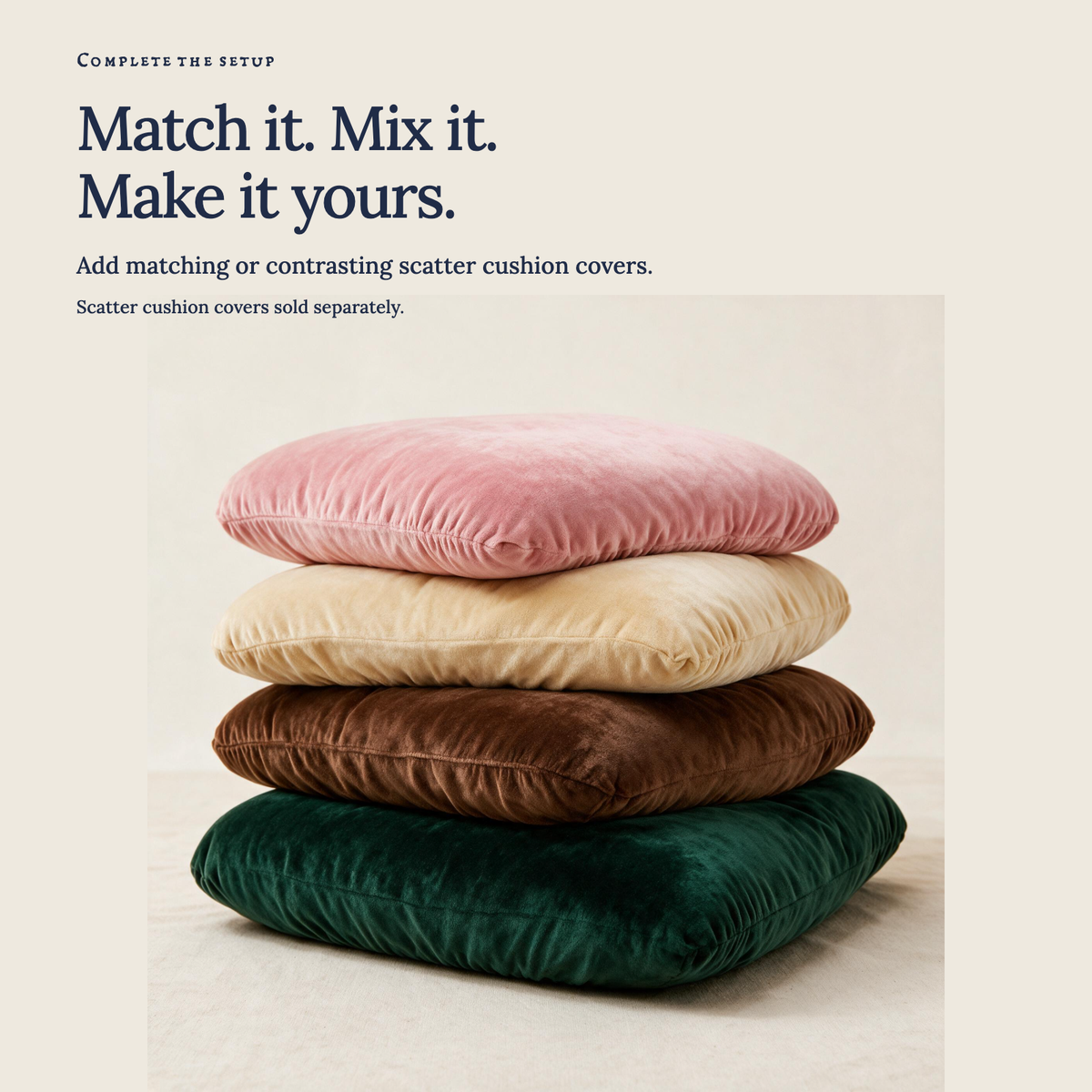 Velvet Navy Blue fitted sofa cushion covers — Match it. Mix it. Make it yours.