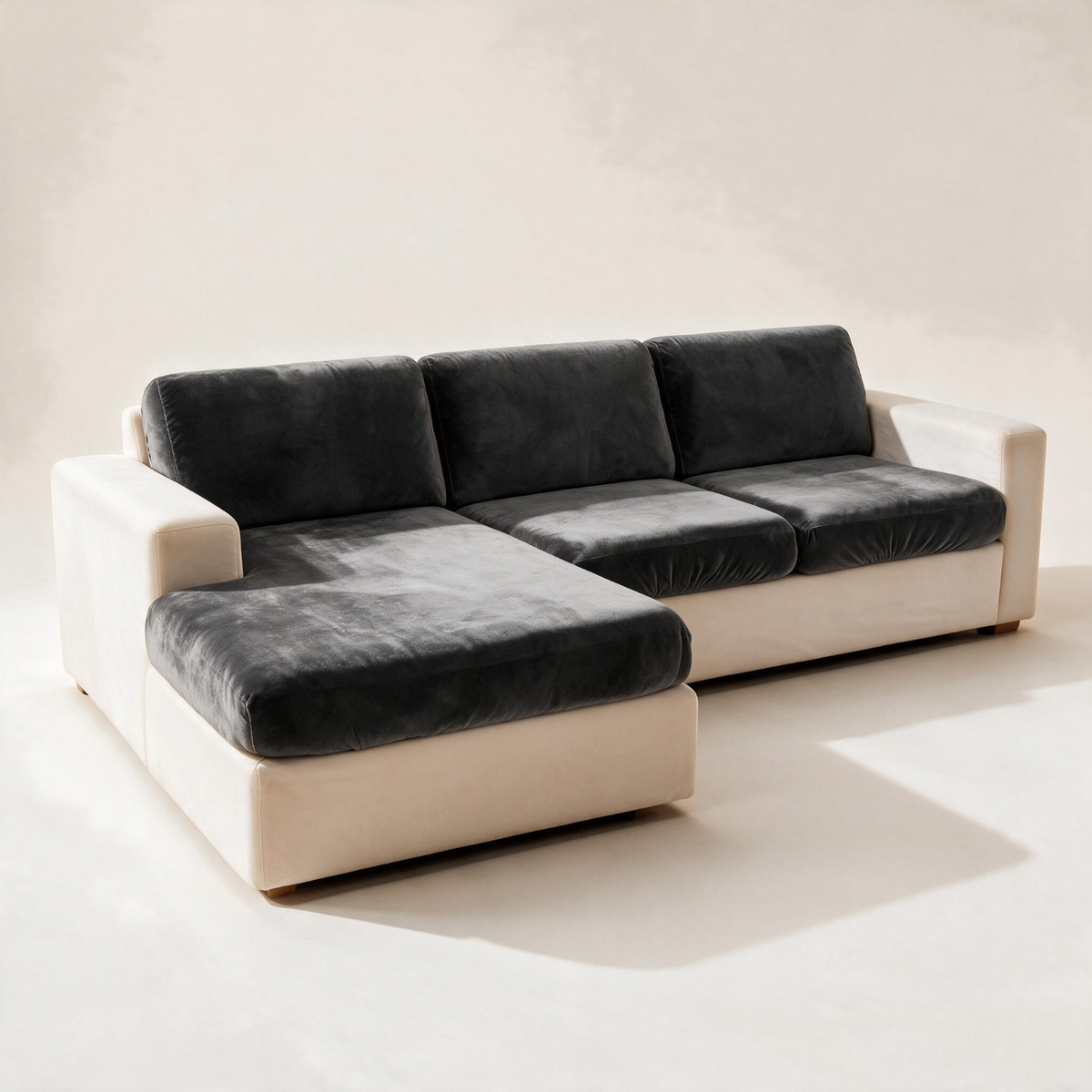 Velvet Grey fitted sofa cushion covers — Corner studio hero