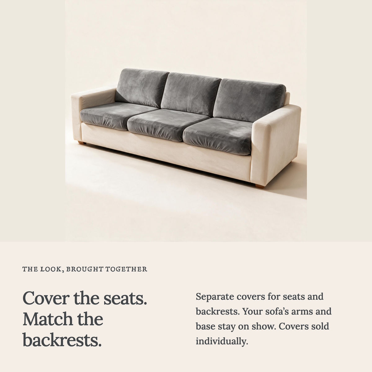 Velvet Light Grey fitted sofa cushion covers — Cover the seats. Match the backrests.