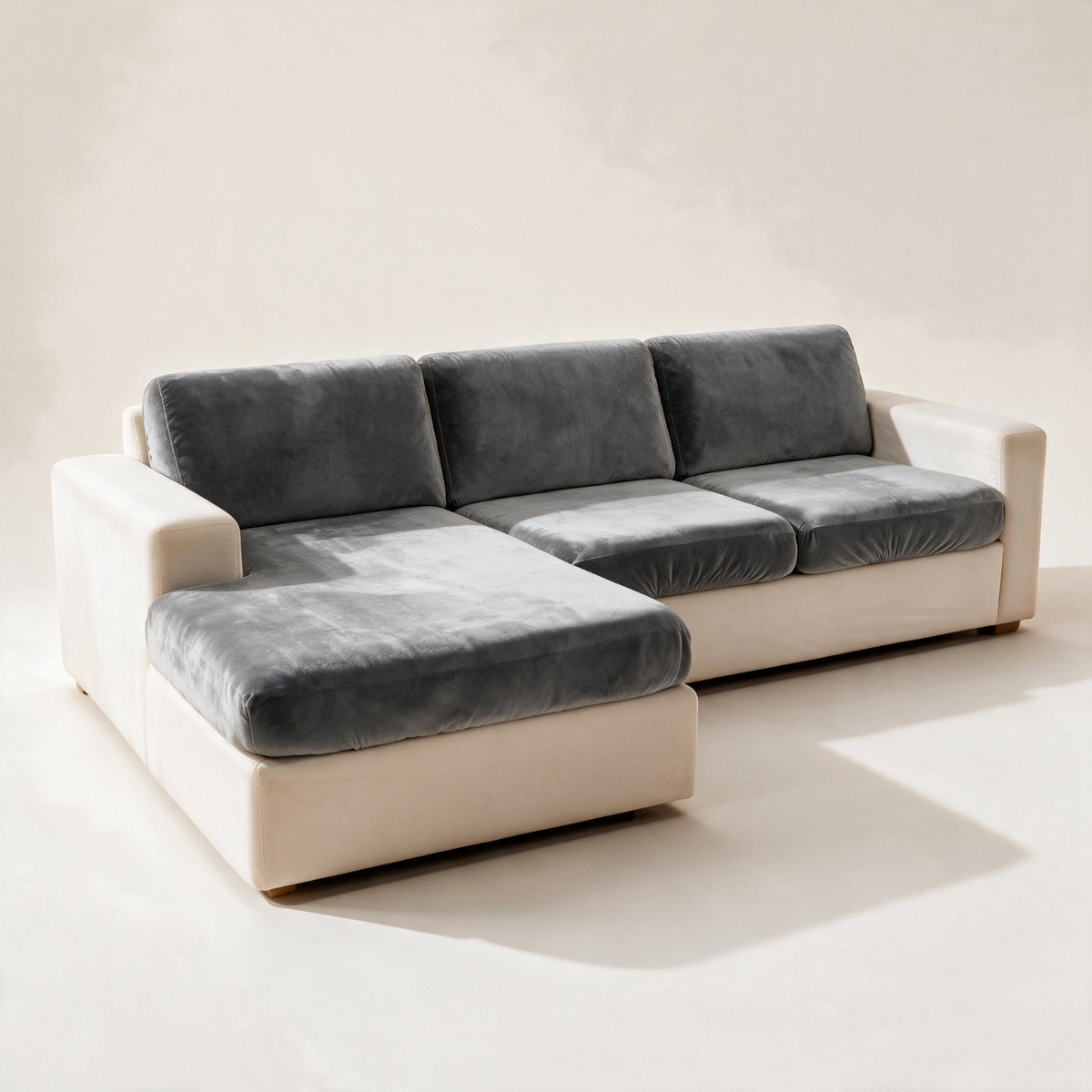 Velvet Light Grey fitted sofa cushion covers — Corner studio hero