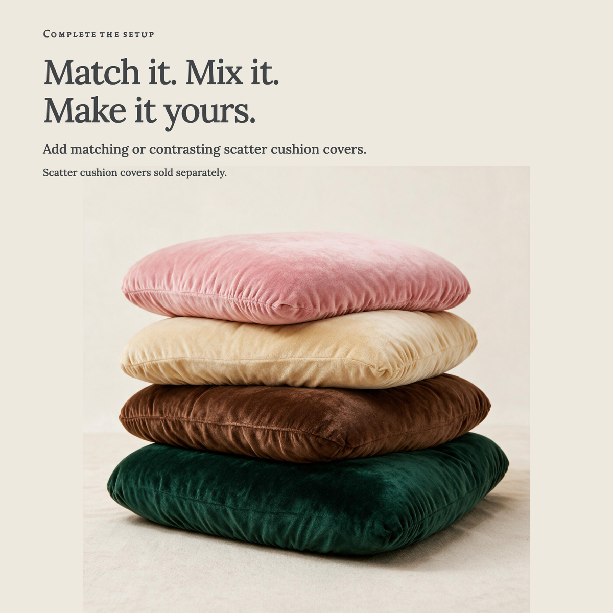 Velvet Light Grey fitted sofa cushion covers — Match it. Mix it. Make it yours.