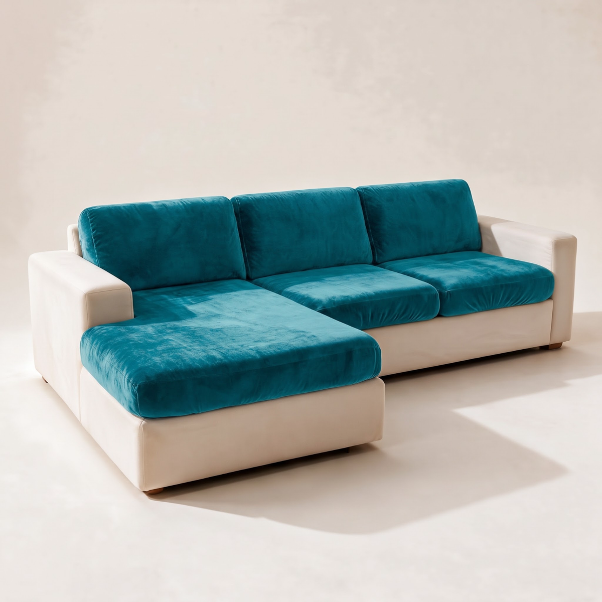 Velvet Lake Blue fitted sofa cushion covers — Corner studio hero