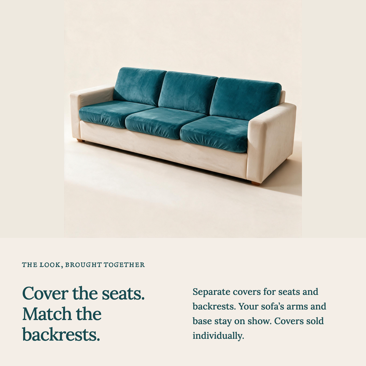 Velvet Lake Blue fitted sofa cushion covers — Cover the seats. Match the backrests.
