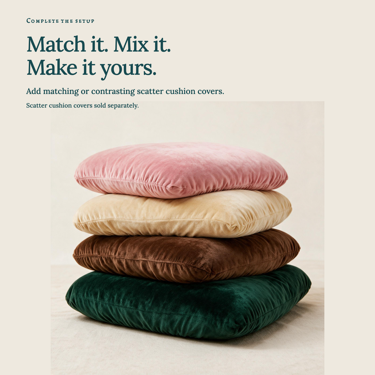 Velvet Lake Blue fitted sofa cushion covers — Match it. Mix it. Make it yours.