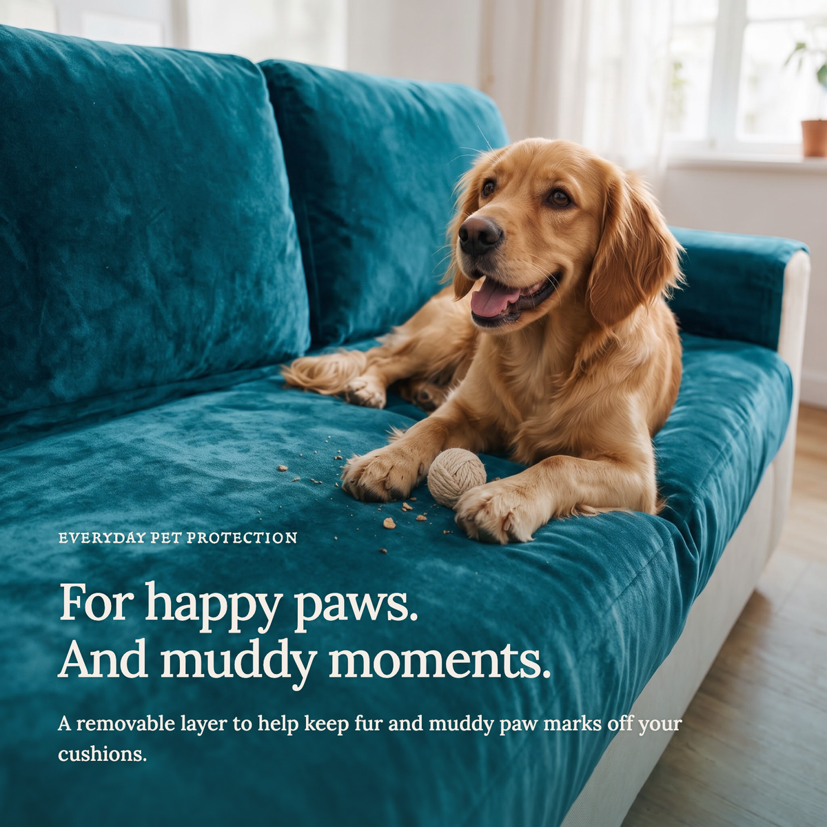 Velvet Lake Blue fitted sofa cushion covers — For happy paws.