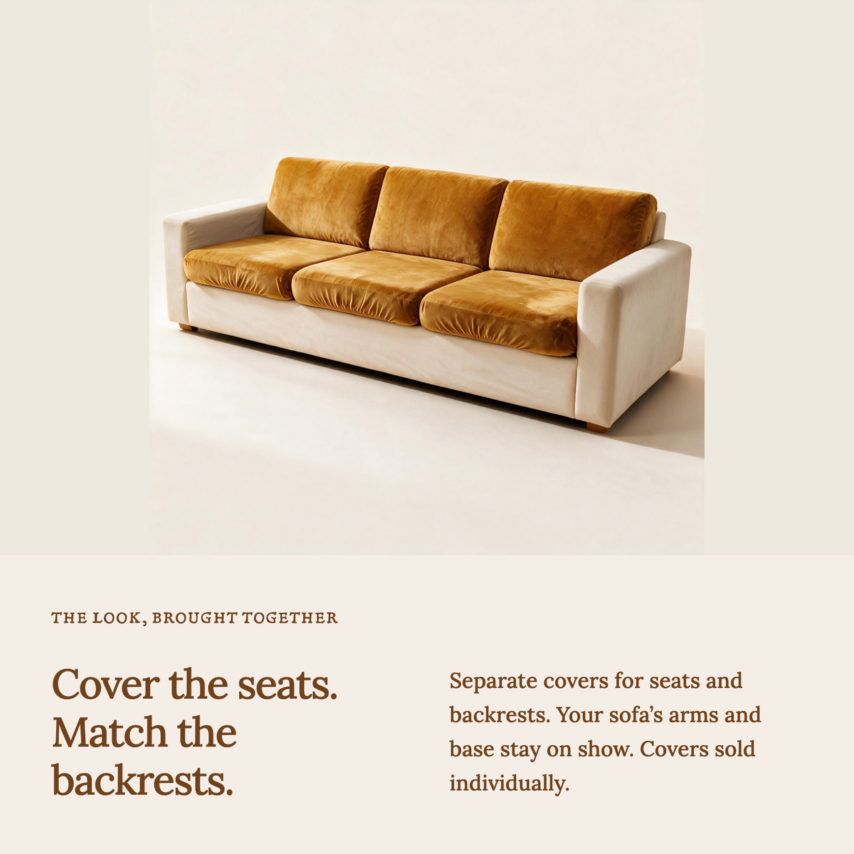 Velvet Orange fitted sofa cushion covers — Cover the seats. Match the backrests.