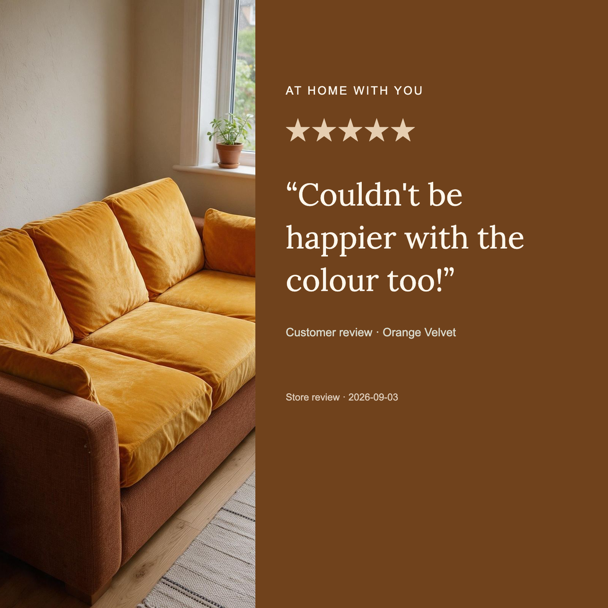 Customer review of Velvet Orange fitted sofa cushion covers, 5 stars