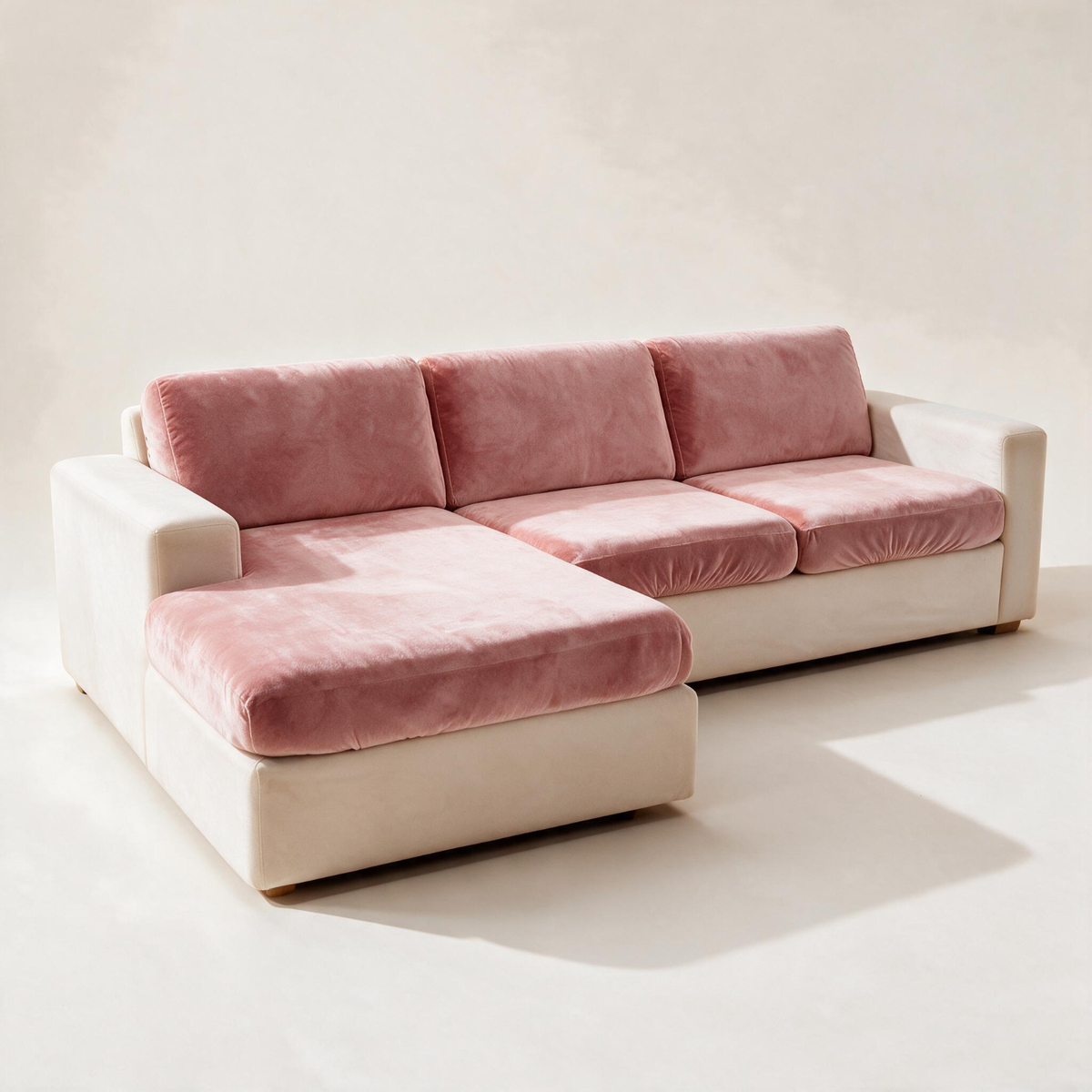 Velvet Pink fitted sofa cushion covers — Corner studio hero