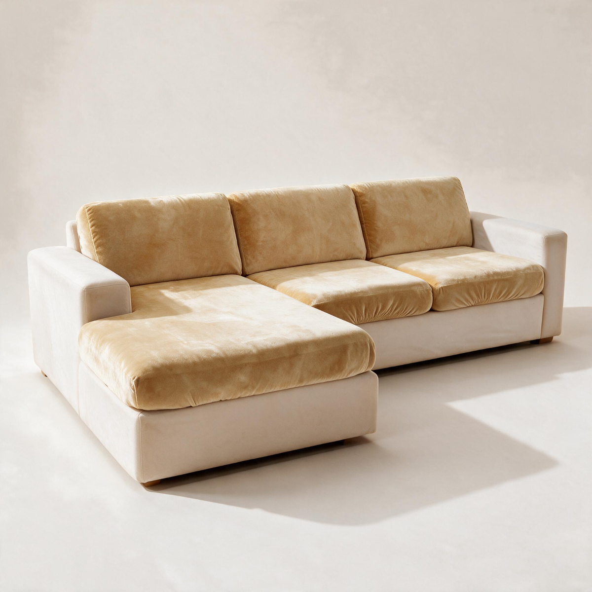 Velvet Beige fitted sofa cushion covers — Corner studio hero