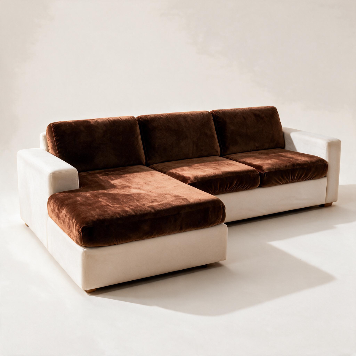 Velvet Brown fitted sofa cushion covers — Corner studio hero