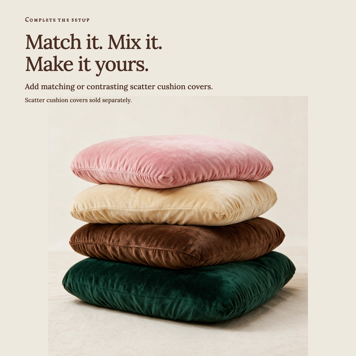 Velvet Brown fitted sofa cushion covers — Match it. Mix it. Make it yours.