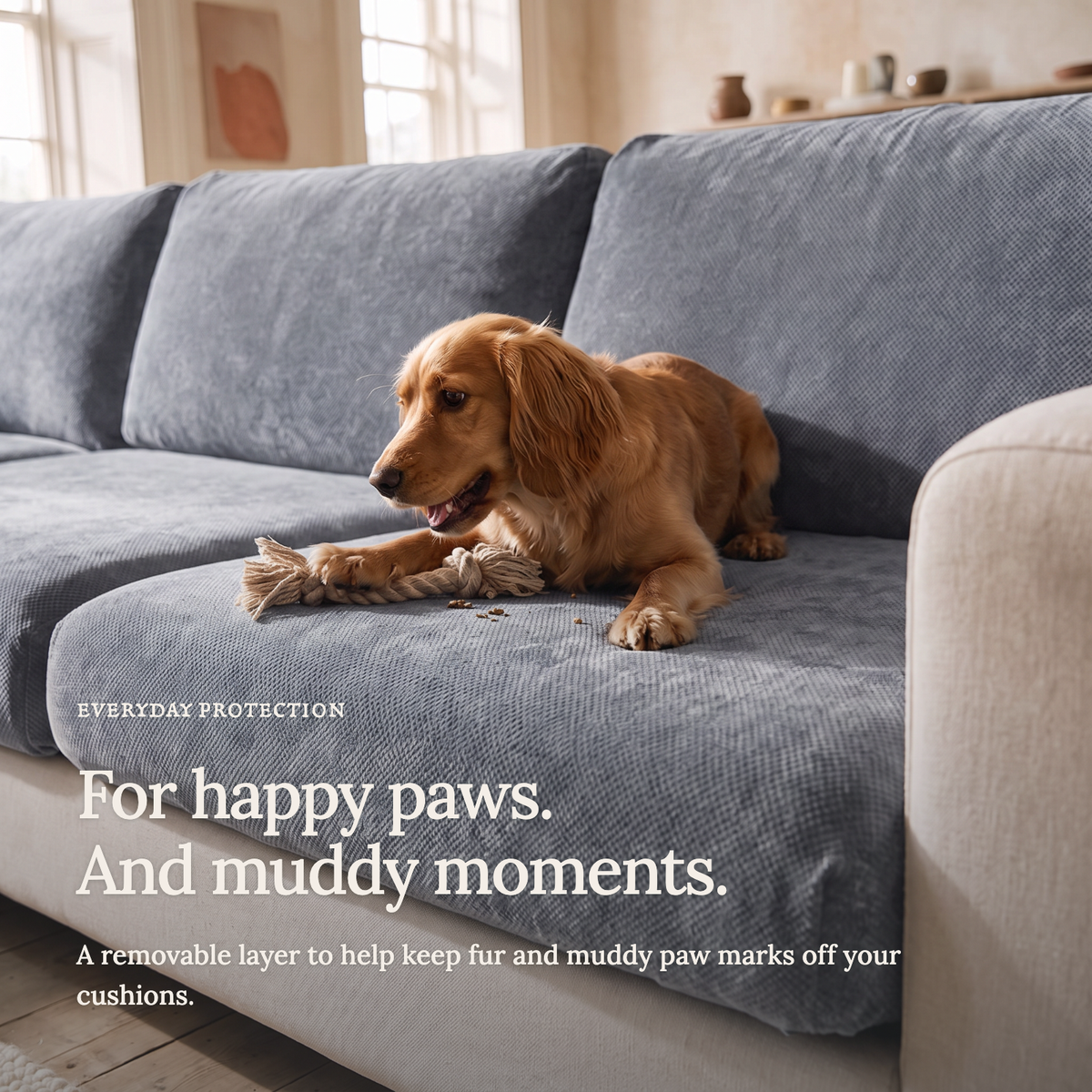 Luma Neutral Grey fitted sofa cushion covers — For happy paws.