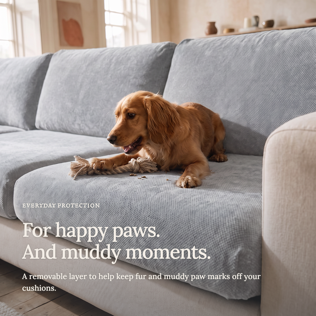 Luma Light Grey fitted sofa cushion covers — For happy paws.