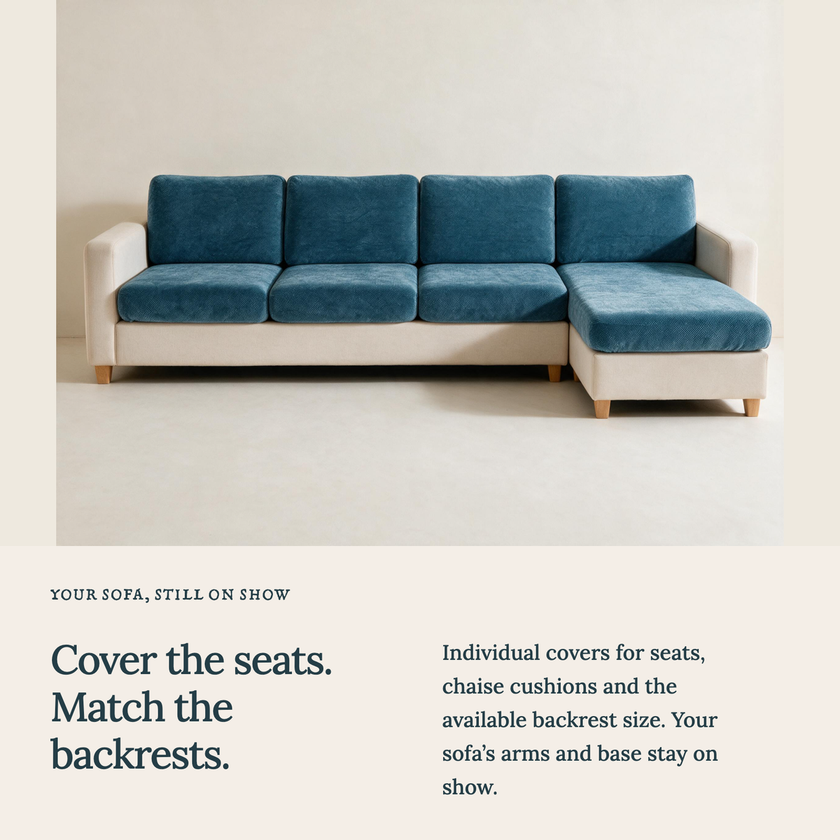 Luma Serene Blue fitted sofa cushion covers — Cushion-only coverage