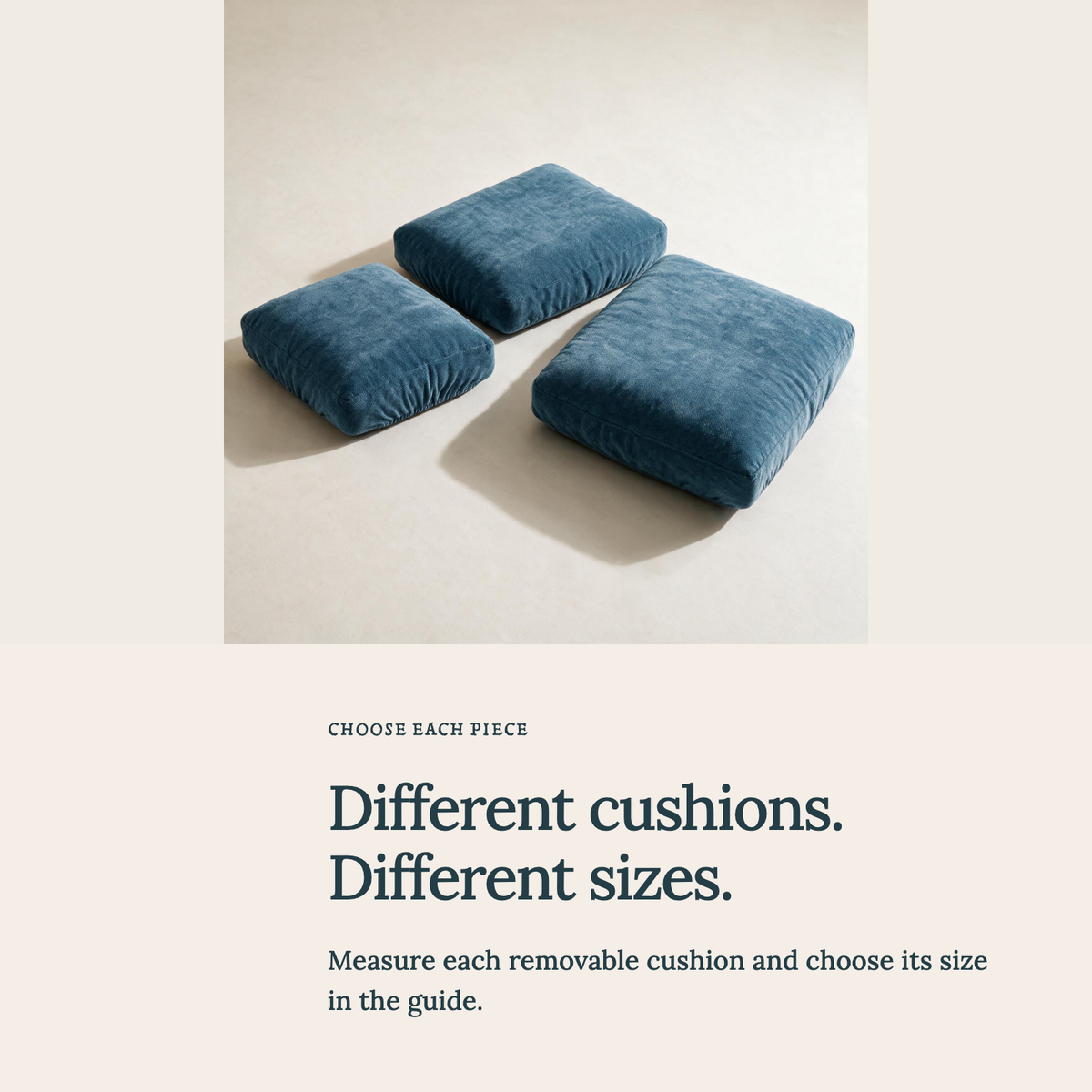 Luma Serene Blue fitted sofa cushion covers — Choose the right cushion size