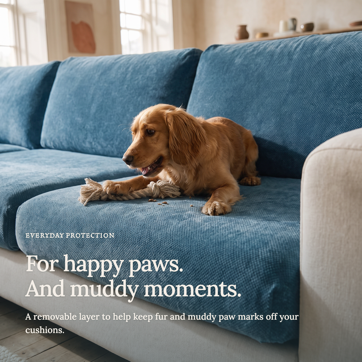 Luma Serene Blue fitted sofa cushion covers — For happy paws.