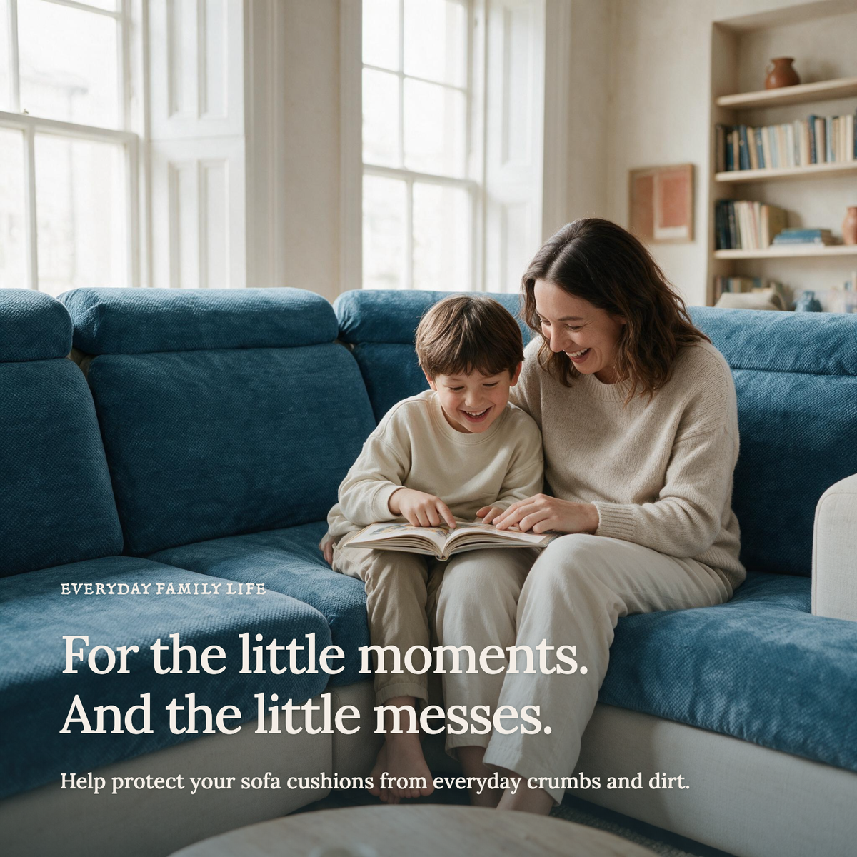Luma Serene Blue fitted sofa cushion covers — For the little moments.
