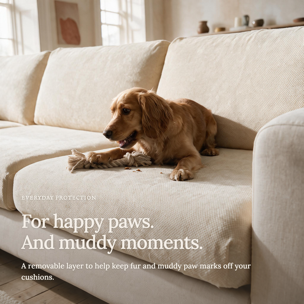 Luma Beige fitted sofa cushion covers — For happy paws.