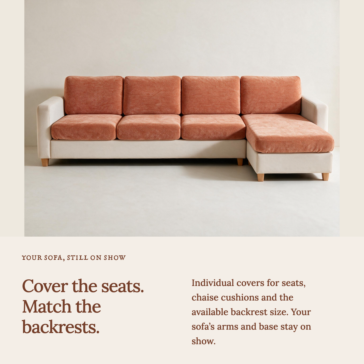 Luma Orange fitted sofa cushion covers — Cushion-only coverage
