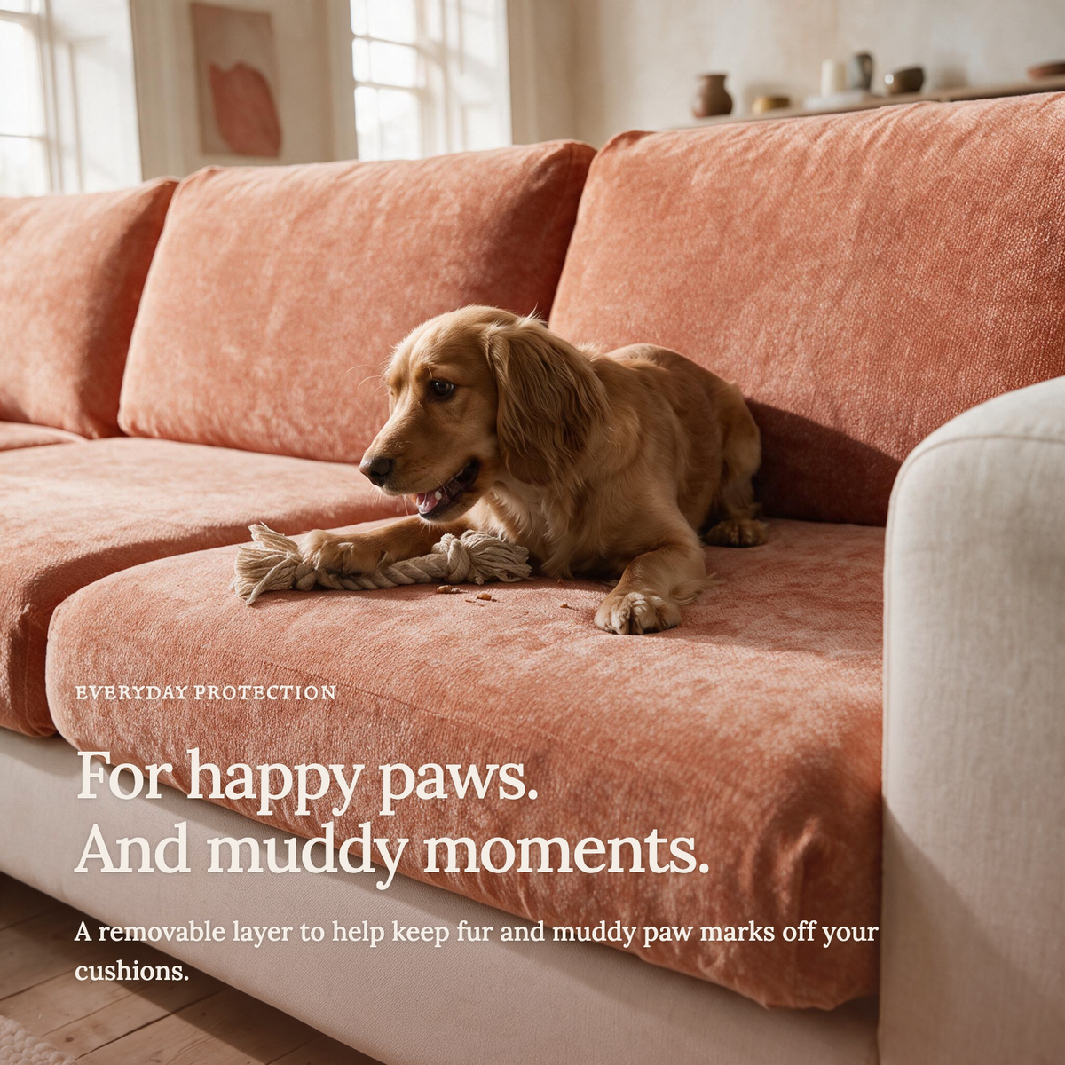 Luma Orange fitted sofa cushion covers — For happy paws.