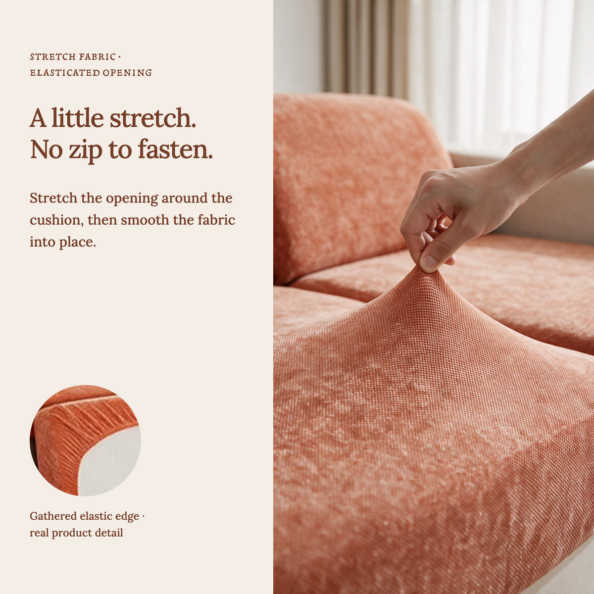 Luma Orange fitted sofa cushion covers — A little stretch. No zip to fasten.