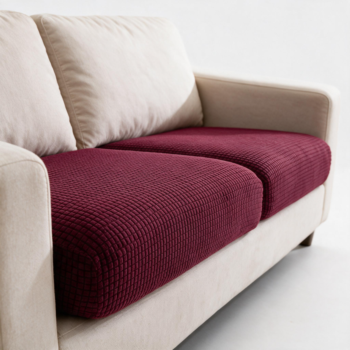 Jacquard Burgundy fitted sofa cushion covers — Fine jacquard texture