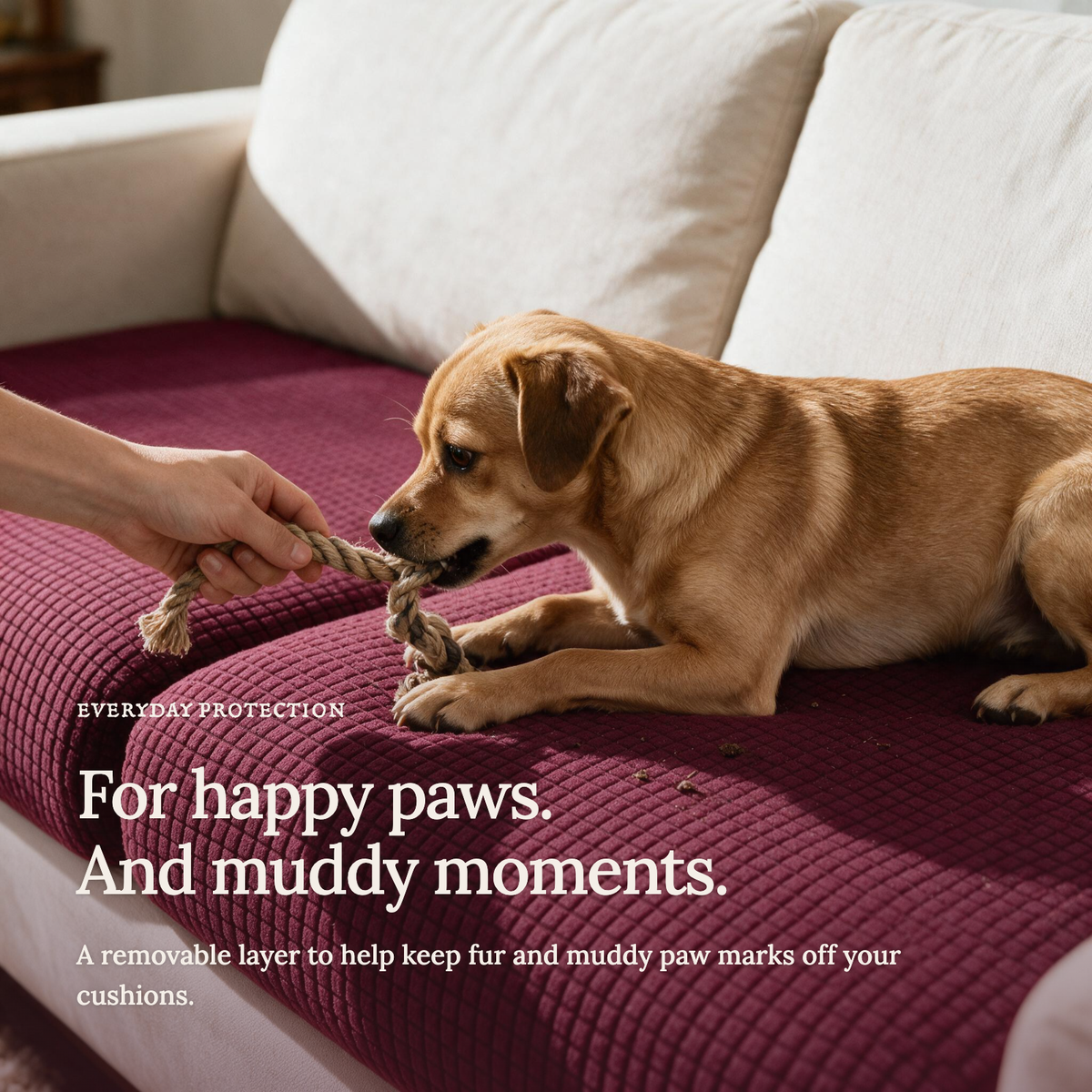 Jacquard Burgundy fitted sofa cushion covers — For happy paws.