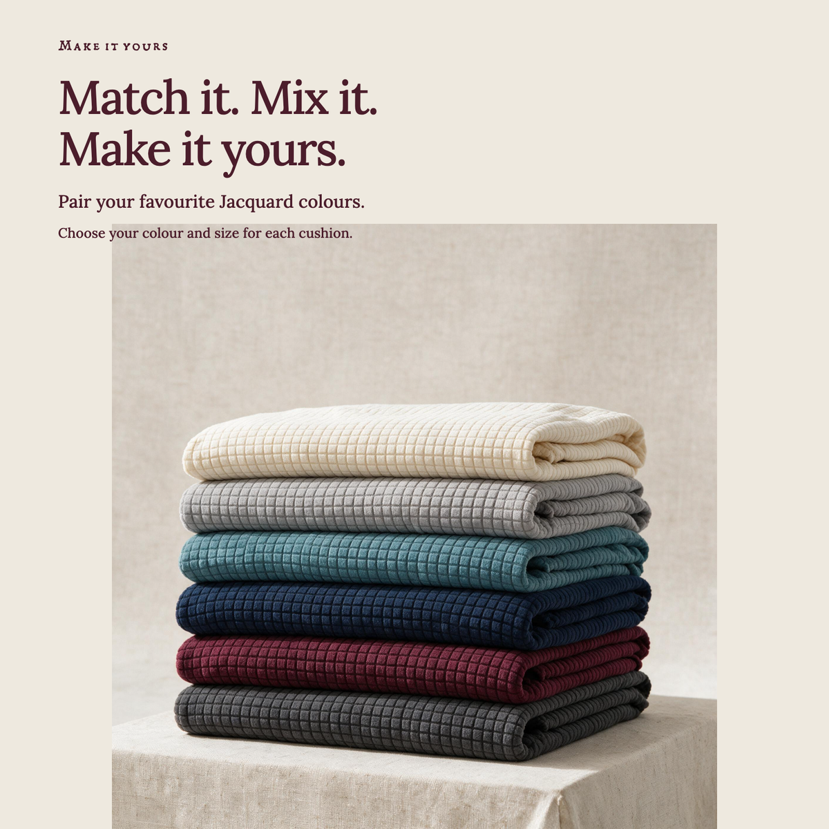 Jacquard Burgundy fitted sofa cushion covers — Match it. Mix it. Make it yours.