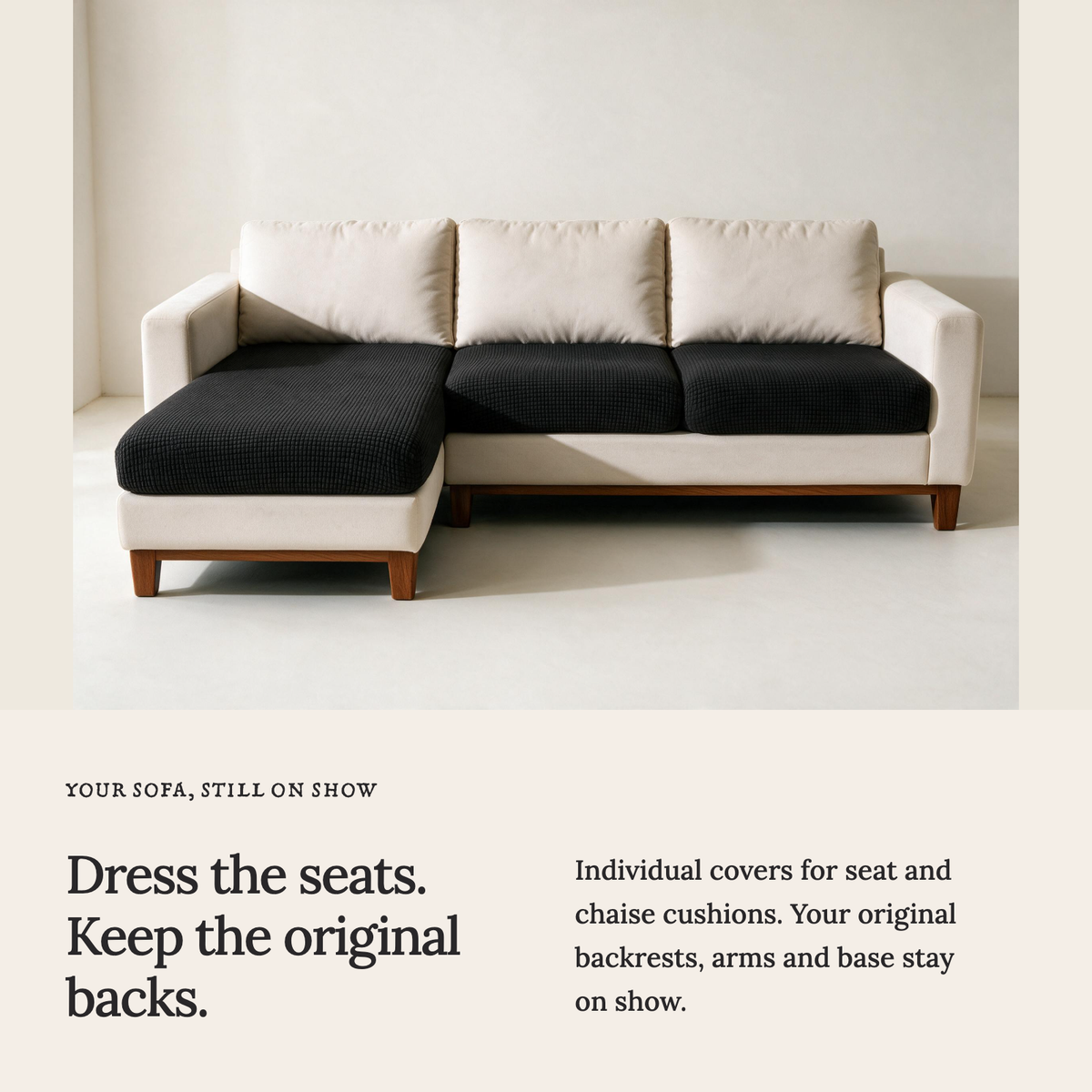 Jacquard Black fitted sofa cushion covers — Cushion-only coverage