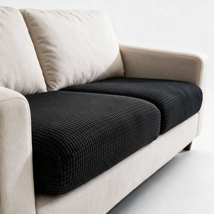 Jacquard Black fitted sofa cushion covers — Fine jacquard texture